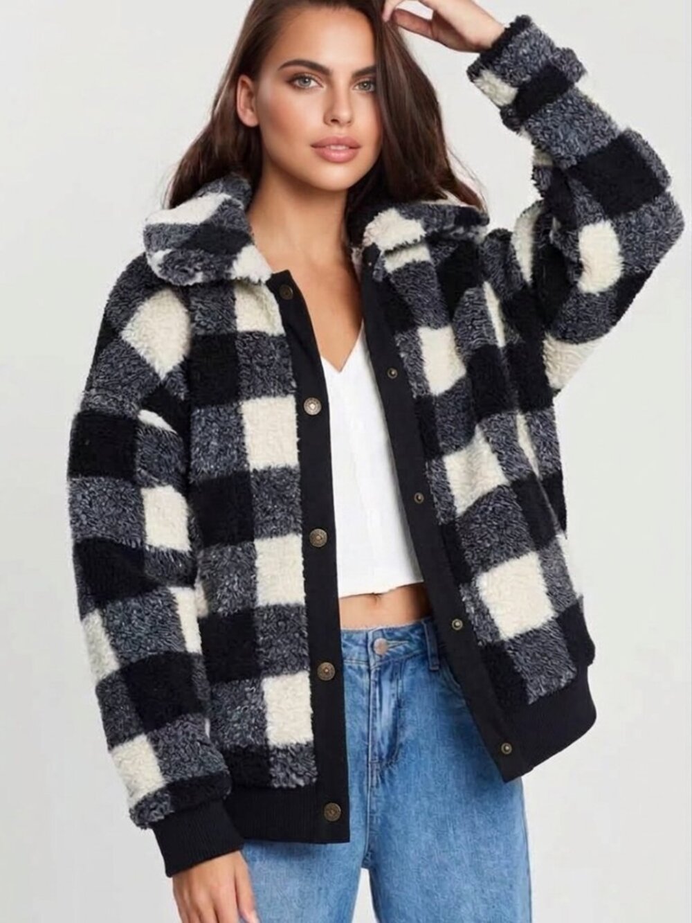 Mountain Khakis Black & White Buffalo Check Teddy Jacket